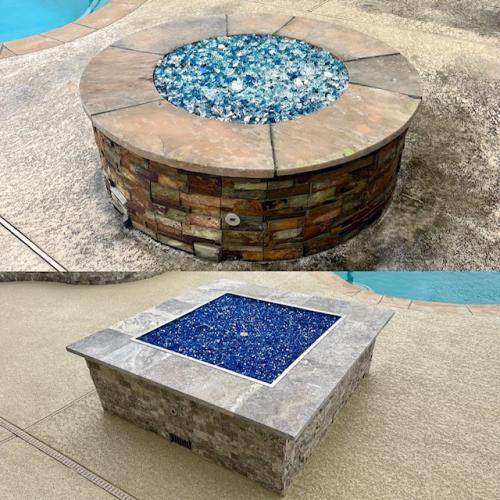 Firepit, outdoor seating, before and after 